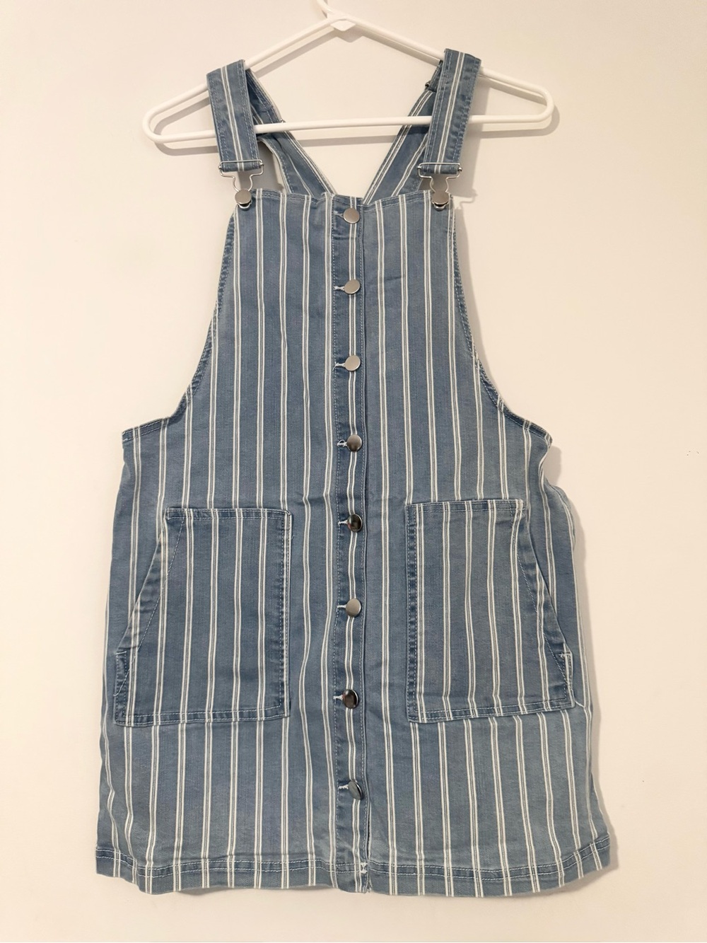Charlotte Russe Blue w/ White Stripes Button-Down Overall Dress